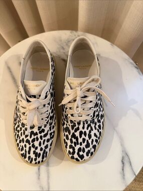 Saint Laurent Black & White Leopard-Print Low-Top Sneakers